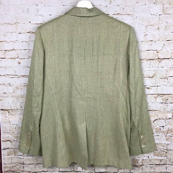 Orvis Silk Blazer Houndstooth Plaid Green Tan 12 - Picture 6 of 6
